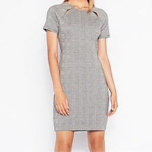 Express Grey Plaid Short Sleeve Dress with Cut Outs Size XS